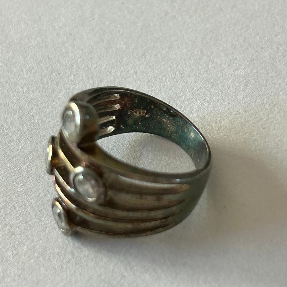 Silver-Tone Multi-Band Ring 4 Clear Stone Accents Size 6.5/7 - Picture 6 of 7